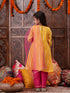 Pspeaches Girls Striped Embroidered Chanderi Cotton Anarkali Kurta With Trousers & Dupatta (KS-LUREXYELLOW)