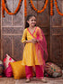 Pspeaches Girls Striped Embroidered Chanderi Cotton Anarkali Kurta With Trousers & Dupatta (KS-LUREXYELLOW)