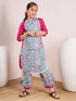 Girls Floral Printed Mandarin Collar Pure Cotton Kurta with Salwar (KS-MAGENTAAPRON)