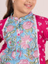 Girls Floral Printed Mandarin Collar Pure Cotton Kurta with Salwar (KS-MAGENTAAPRON)
