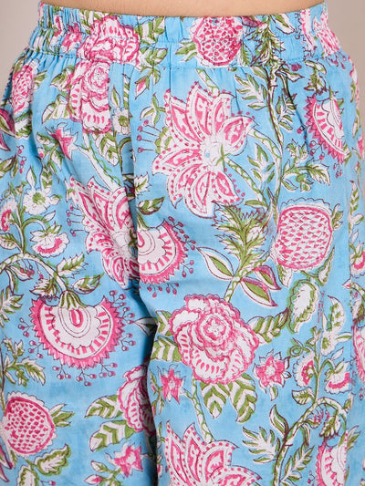 Girls Floral Printed Mandarin Collar Pure Cotton Kurta with Salwar (KS-MAGENTAAPRON)