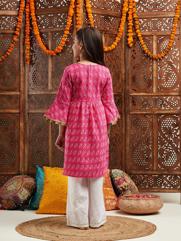 Pspeaches Girls Magenta Ethnic Motifs Printed Regular Kurta With Pyjamas (KS-MAGENTADOBBY)