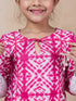 Girls Geometric Printed Tie-Up Neck A-Line Kurta With Trousers (KS-MAGENTASHIBORI)