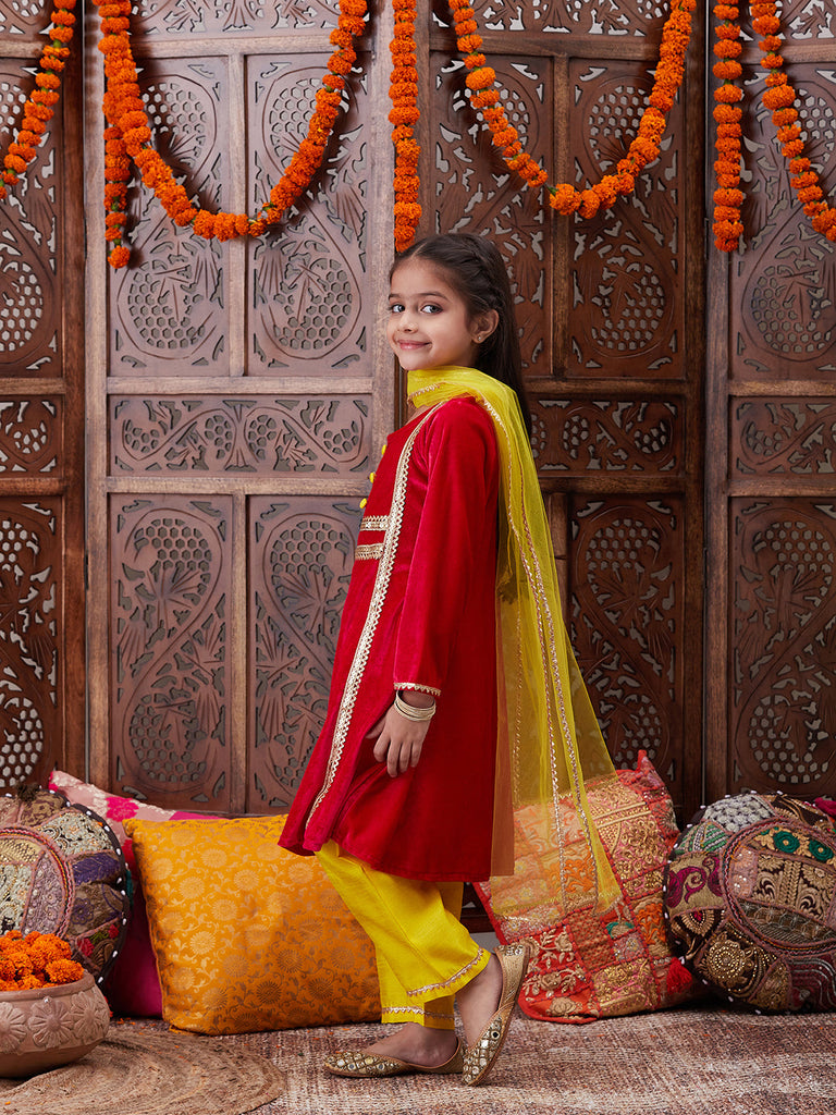 Girls Regular Gotta Patti Velvet Kurta with Salwar & With Dupatta (KS-MAGENTAVELVET)