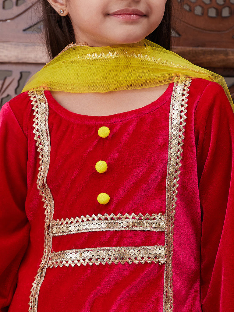 Girls Regular Gotta Patti Velvet Kurta with Salwar & With Dupatta (KS-MAGENTAVELVET)
