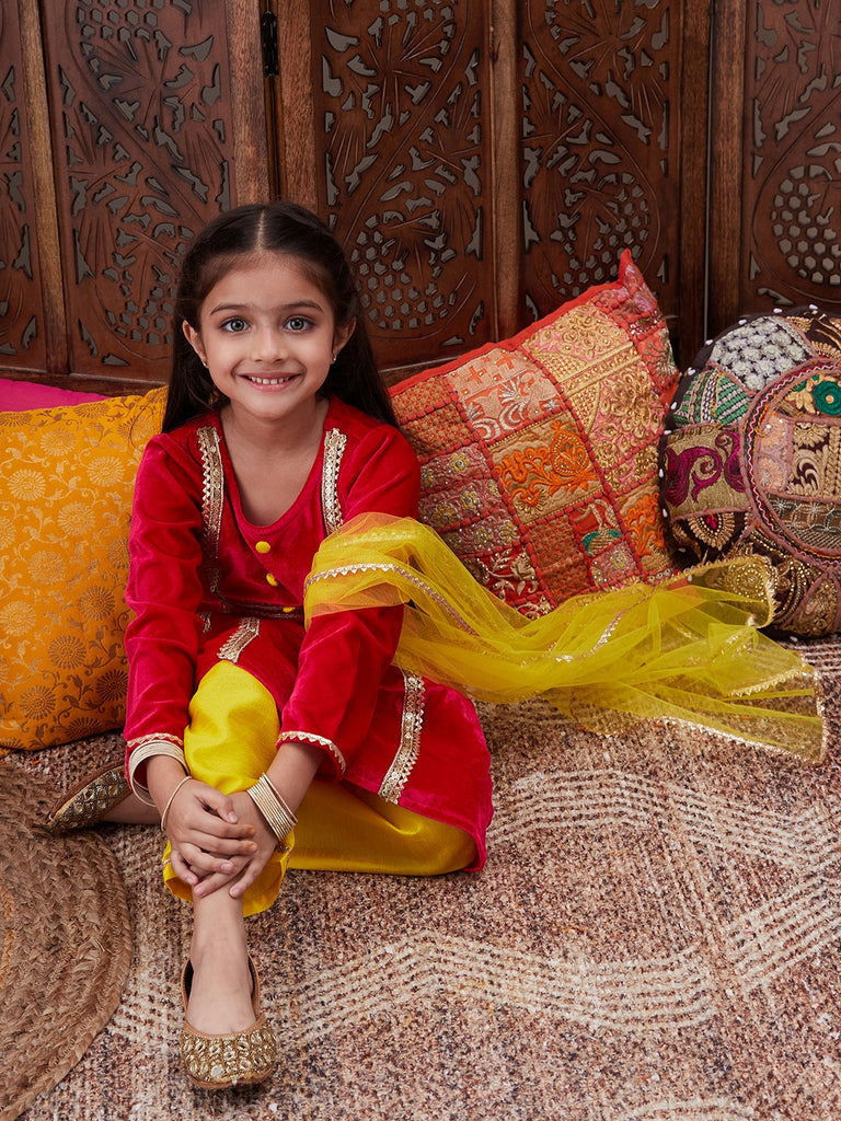 Girls Regular Gotta Patti Velvet Kurta with Salwar & With Dupatta (KS-MAGENTAVELVET)