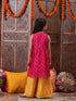 Pspeaches Girls Bandhani Printed Pure Cotton A-Line Kurta With Palazzos (KS-MAGENTAYELLOW)