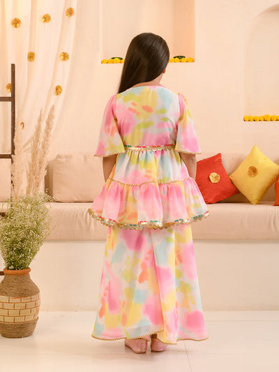 Girls Abstract Printed Sequinned Regular A-Line Kurta & Sharara (KS-MULTILAYER)