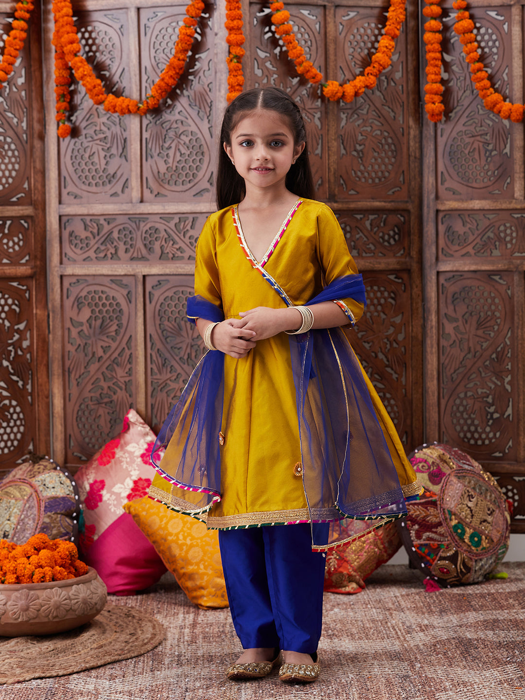 Pspeaches Girls Gotta Patti Angrakha Kurta & Salwar With Dupatta (KS-MUSTRDTAFETA)