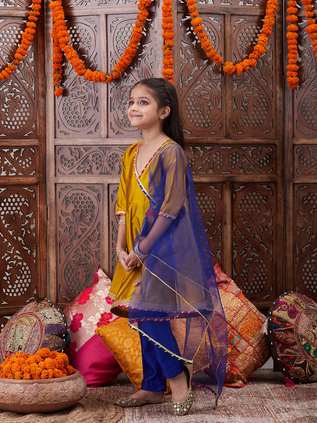 Pspeaches Girls Gotta Patti Angrakha Kurta & Salwar With Dupatta (KS-MUSTRDTAFETA)