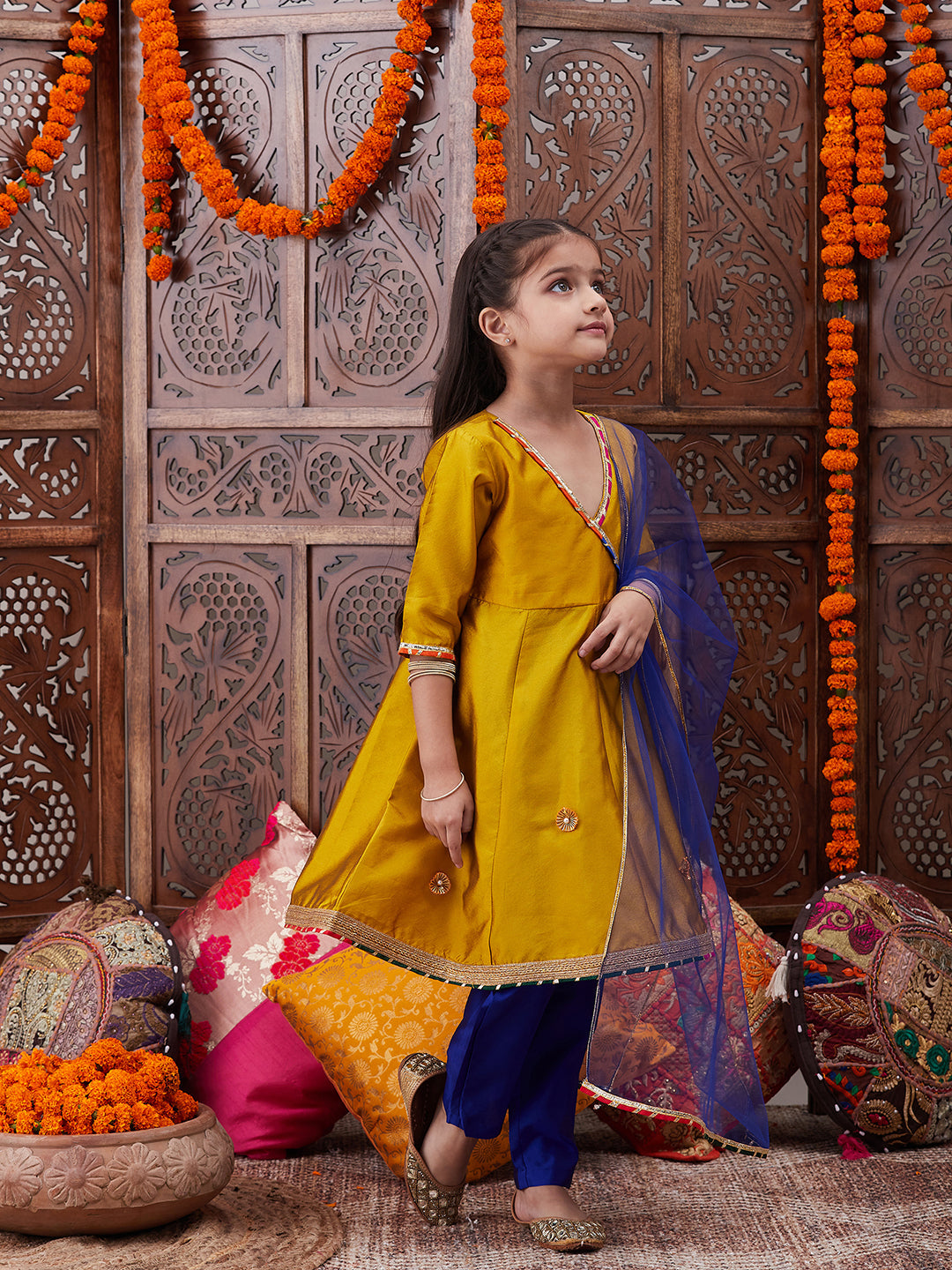 Pspeaches Girls Gotta Patti Angrakha Kurta & Salwar With Dupatta (KS-MUSTRDTAFETA)