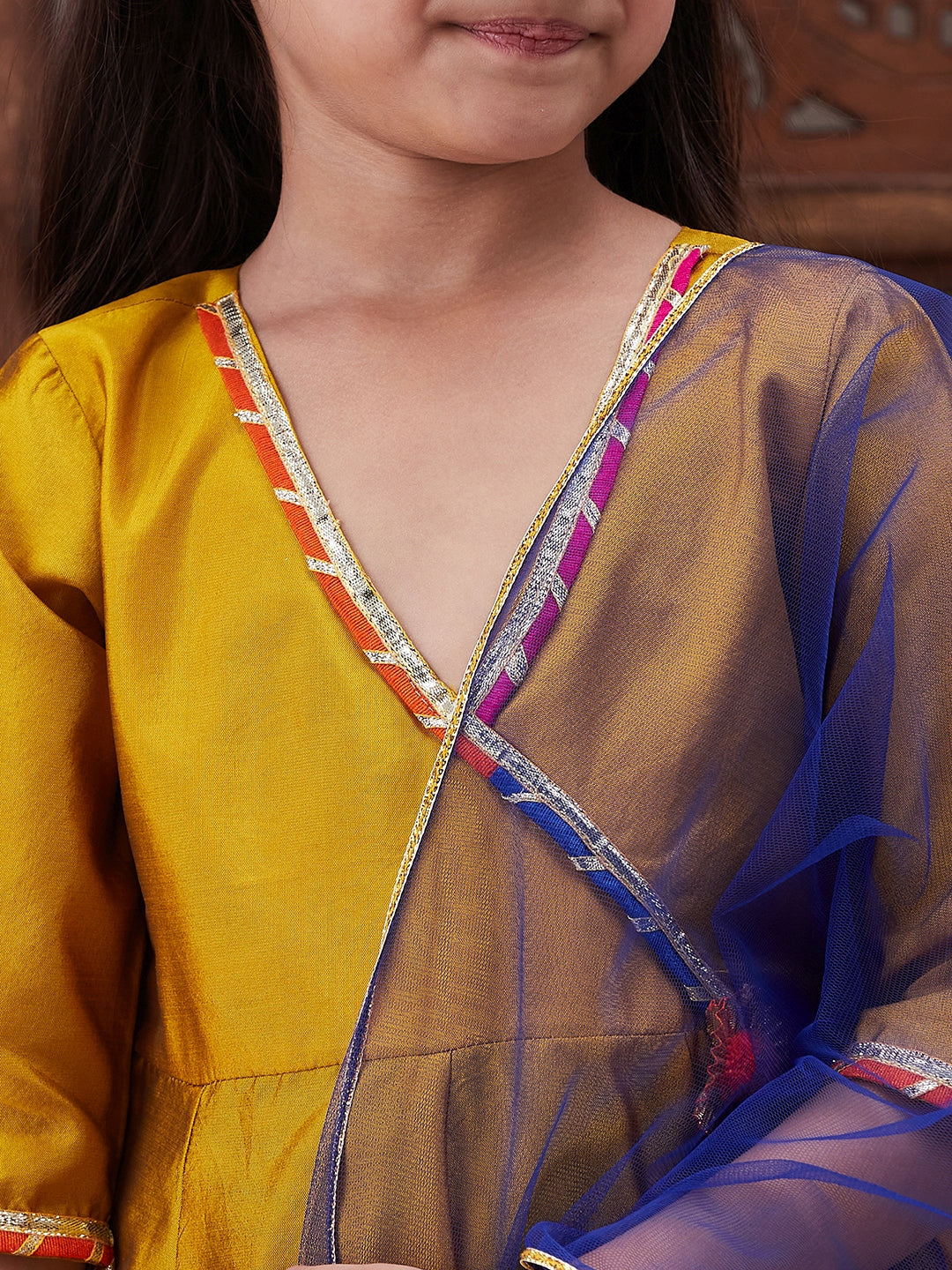 Pspeaches Girls Gotta Patti Angrakha Kurta & Salwar With Dupatta (KS-MUSTRDTAFETA)