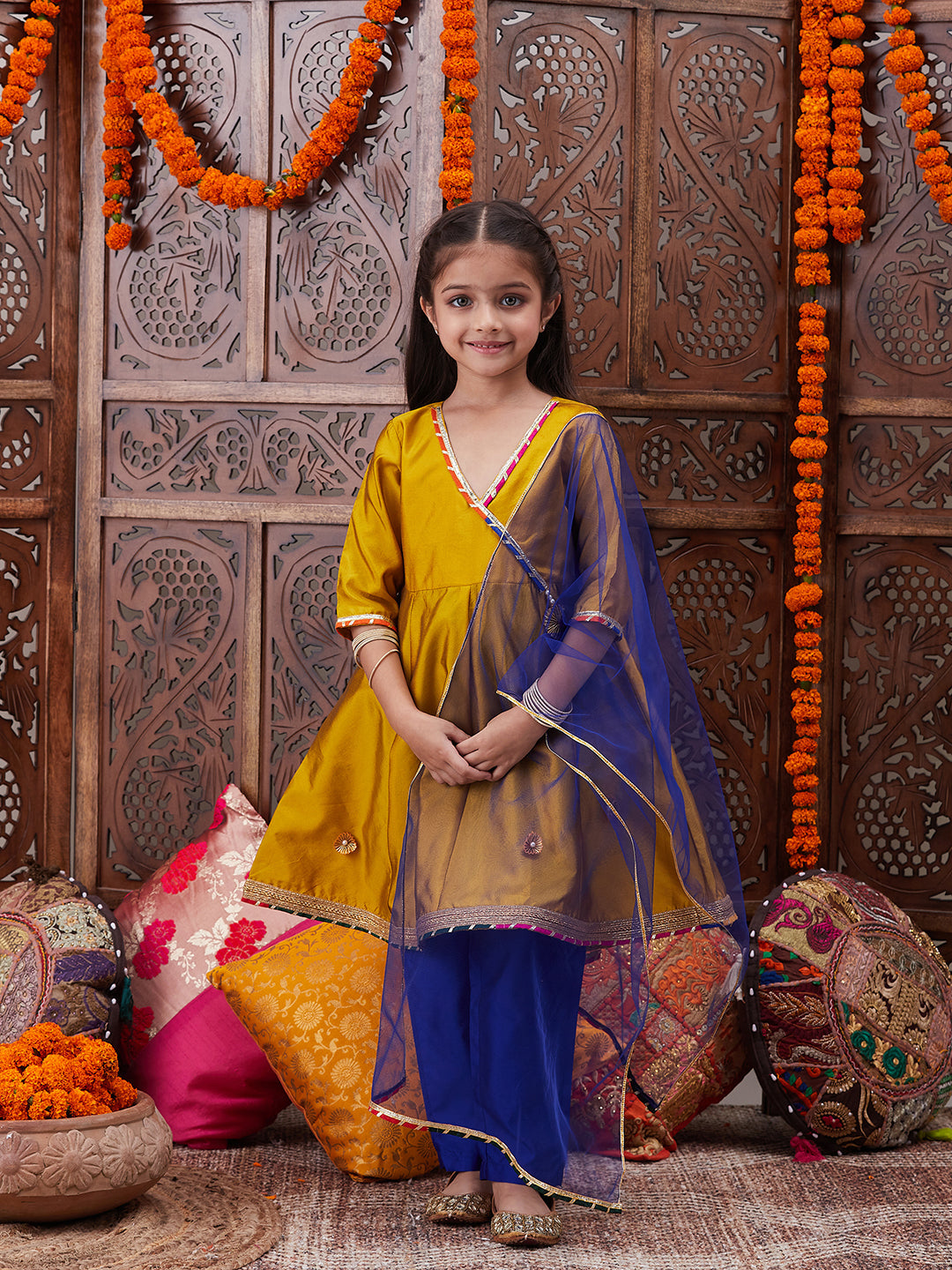 Pspeaches Girls Gotta Patti Angrakha Kurta & Salwar With Dupatta (KS-MUSTRDTAFETA)