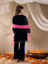 Pspeaches Girls Floral Embroidered Sequinned Velvet Kurta With Trouser & Dupatta (KS-NAVYVELVET)