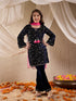 Pspeaches Girls Floral Embroidered Sequinned Velvet Kurta With Trouser & Dupatta (KS-NAVYVELVET)