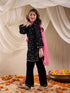 Pspeaches Girls Floral Embroidered Sequinned Velvet Kurta With Trouser & Dupatta (KS-NAVYVELVET)
