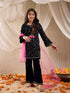 Pspeaches Girls Floral Embroidered Sequinned Velvet Kurta With Trouser & Dupatta (KS-NAVYVELVET)