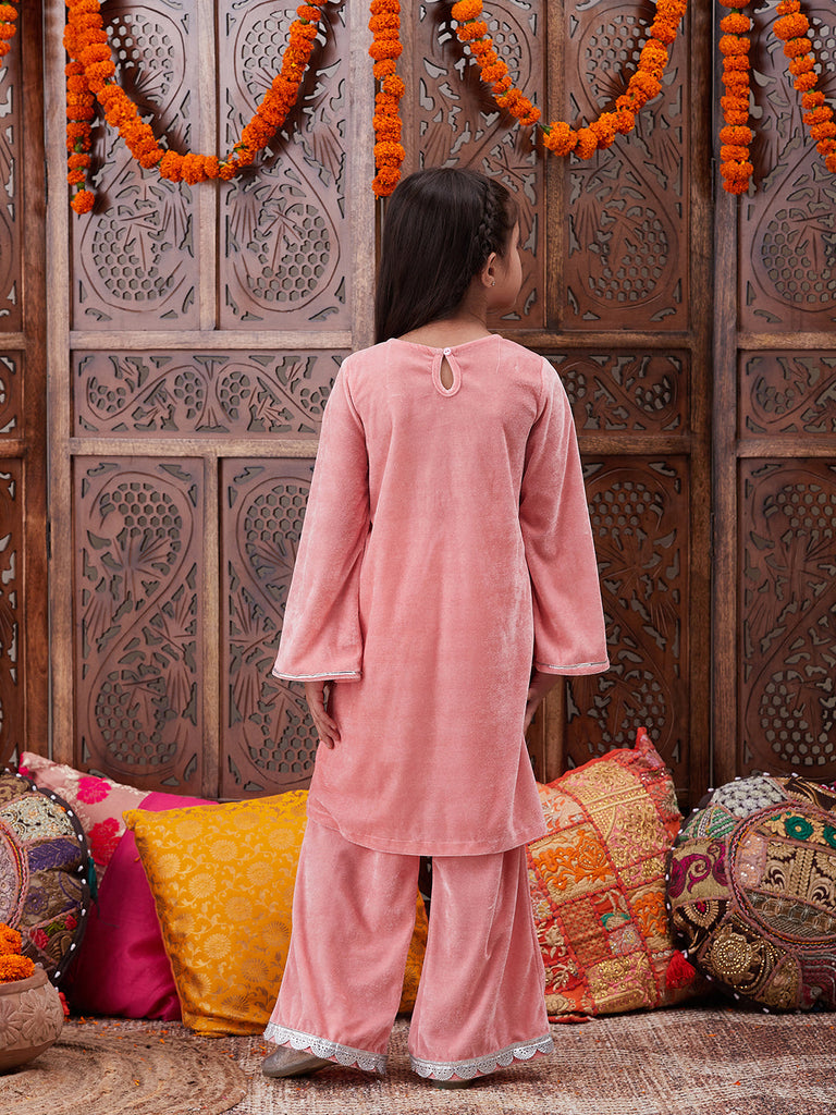 Girls Regular Gotta Patti Velvet Kurta with Salwar (KS-PEACHVELVET)