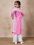 Girls Floral Embroidered Round Neck Straight Kurta With Trousers Dupatta (KS-PINKEMB)