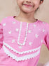 Girls Floral Embroidered Round Neck Straight Kurta With Trousers Dupatta (KS-PINKEMB)