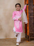 Girls Floral Embroidered Round Neck Straight Kurta With Trousers Dupatta (KS-PINKEMB)