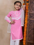 Girls Floral Embroidered Round Neck Straight Kurta With Trousers Dupatta (KS-PINKEMB)