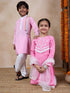 Girls Floral Embroidered Round Neck Straight Kurta With Trousers Dupatta (KS-PINKEMB)