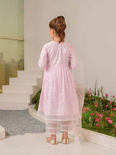 Girls Pink Ethnic Motifs Printed Regular Pure Cotton Kurta with Palazzos & With Dupatta (KS-PINKOFFWHITE)