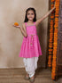 Girls Bandhani Printed Shoulder Straps Gotta Patti A-Line Kurta With Dhoti Pants (KS-PURPLEBANDHNI)