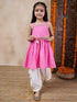 Girls Bandhani Printed Shoulder Straps Gotta Patti A-Line Kurta With Dhoti Pants (KS-PURPLEBANDHNI)