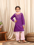 Girls Round Neck Long Sleeves Straight Kurta With Palazzo Dupatta (KS-PURPLEEMB)