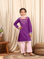 Girls Round Neck Long Sleeves Straight Kurta With Palazzo Dupatta (KS-PURPLEEMB)