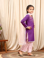Girls Round Neck Long Sleeves Straight Kurta With Palazzo Dupatta (KS-PURPLEEMB)
