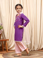 Girls Round Neck Long Sleeves Straight Kurta With Palazzo Dupatta (KS-PURPLEEMB)