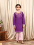 Girls Round Neck Long Sleeves Straight Kurta With Palazzo Dupatta (KS-PURPLEEMB)