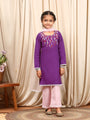 Girls Round Neck Long Sleeves Straight Kurta With Palazzo Dupatta (KS-PURPLEEMB)