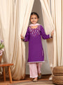 Girls Round Neck Long Sleeves Straight Kurta With Palazzo Dupatta (KS-PURPLEEMB)