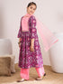 Girls Floral Printed Empire A-Line Pure Cotton Kurta with Palazzos & Dupatta (KS-PURPLELUREX)