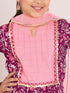 Girls Floral Printed Empire A-Line Pure Cotton Kurta with Palazzos & Dupatta (KS-PURPLELUREX)