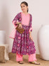 Girls Floral Printed Empire A-Line Pure Cotton Kurta with Palazzos & Dupatta (KS-PURPLELUREX)