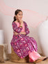 Girls Floral Printed Empire A-Line Pure Cotton Kurta with Palazzos & Dupatta (KS-PURPLELUREX)