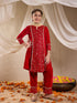 Pspeaches Girls Floral Embroidered Sequinned Velvet Kurta With Trousers & Dupatta (KS-REDSEQVELVET)