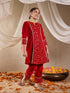 Pspeaches Girls Floral Embroidered Sequinned Velvet Kurta With Trousers & Dupatta (KS-REDSEQVELVET)
