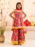Girls Red Floral Printed Pure Cotton A-Line Kurta With Palazzos Dupatta (KS-REDYELLOWDOBBY)