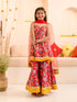 Girls Red Floral Printed Pure Cotton A-Line Kurta With Palazzos Dupatta (KS-REDYELLOWDOBBY)