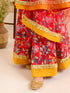 Girls Red Floral Printed Pure Cotton A-Line Kurta With Palazzos Dupatta (KS-REDYELLOWDOBBY)