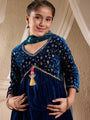 Pspeaches Girls Floral Embroidered Sequinned Velvet Kurta With Trouser & Dupatta (KS-TEALSEQVELVET)