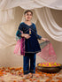 Pspeaches Girls Floral Embroidered Sequinned Velvet Kurta With Trouser & Dupatta (KS-TEALSEQVELVET)