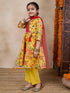 Girls Floral Printed V-Neck Anarkali Kurta With Trousers Dupatta (KS-YELLOWKOTAJAAL)