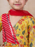 Girls Floral Printed V-Neck Anarkali Kurta With Trousers Dupatta (KS-YELLOWKOTAJAAL)